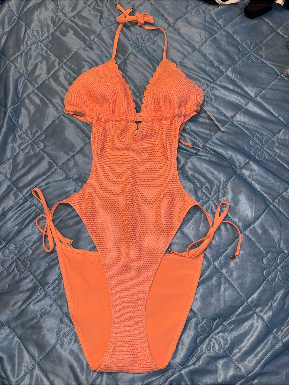 Victoria's Secret Coral Crochet-Trim One-Piece Swimsuit